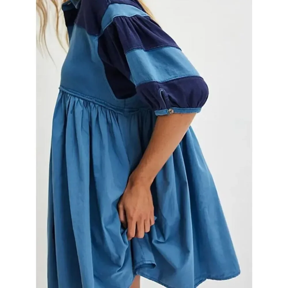 Free People Remi Rugby Mini Dress Blue